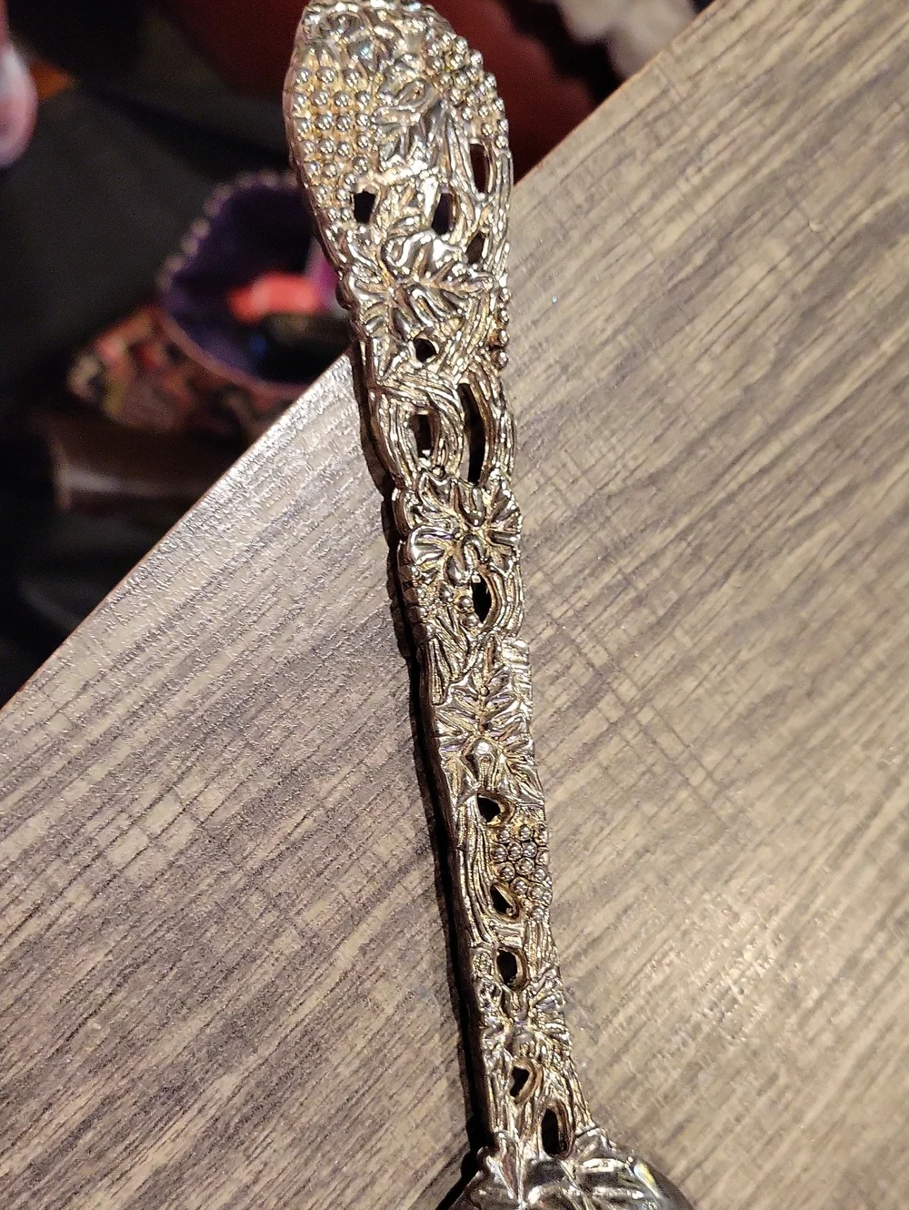 Antique Silver Grapevine Pattern Serving Spoon, Godinger,EUC Stunning